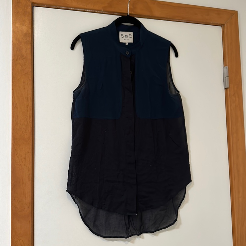 Sea New York Sheer Sleeveless Color-Block Button Down